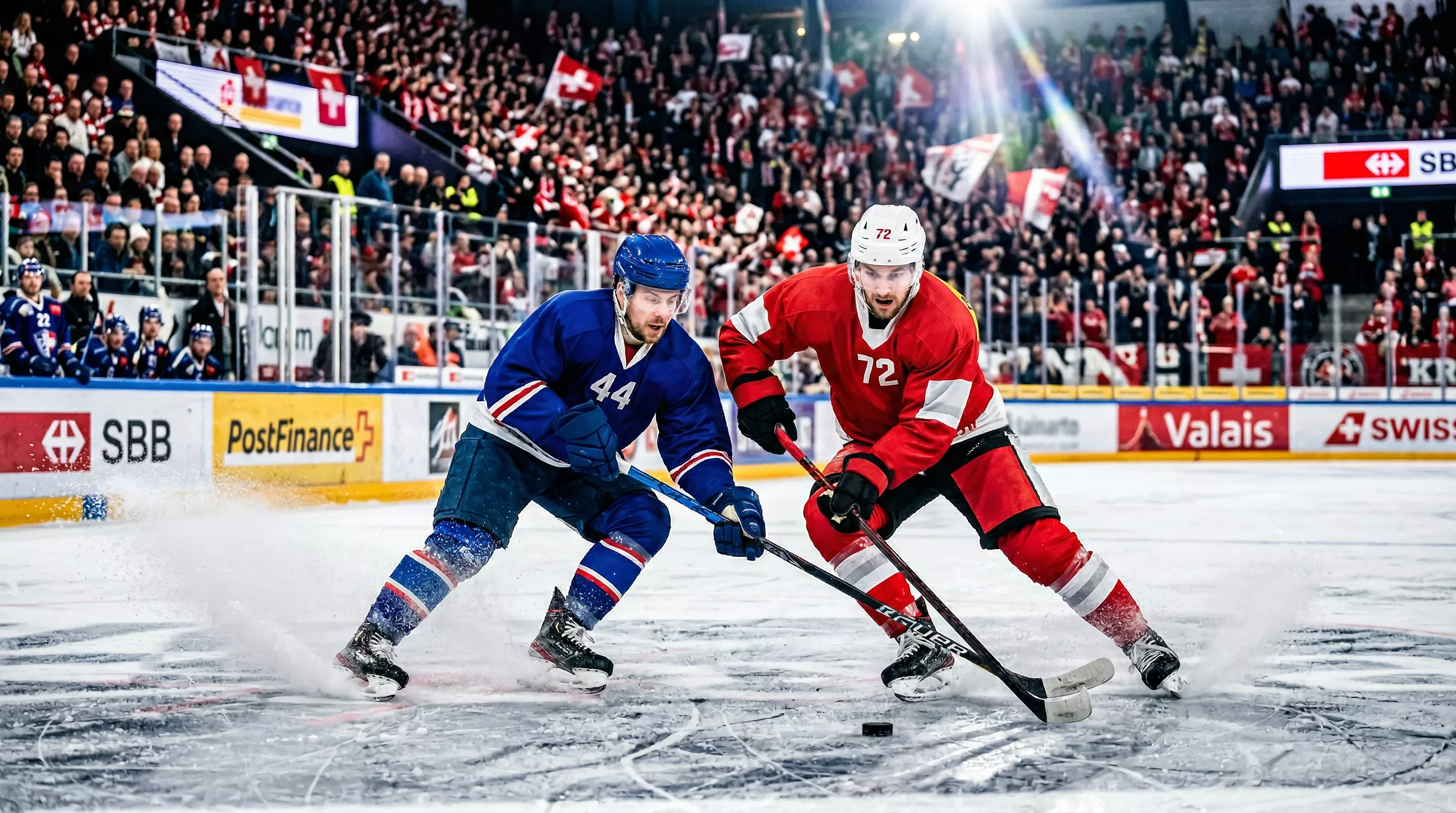 Eishockeyspieler auf dem Eis während eines National League Spiels in der Schweiz