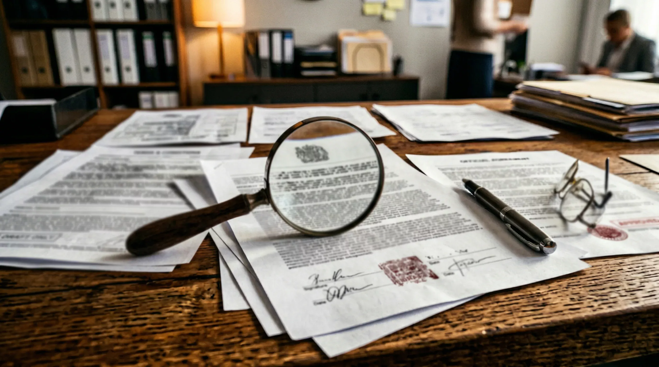 Dokument mit Bonusbedingungen und Lupe zur Analyse