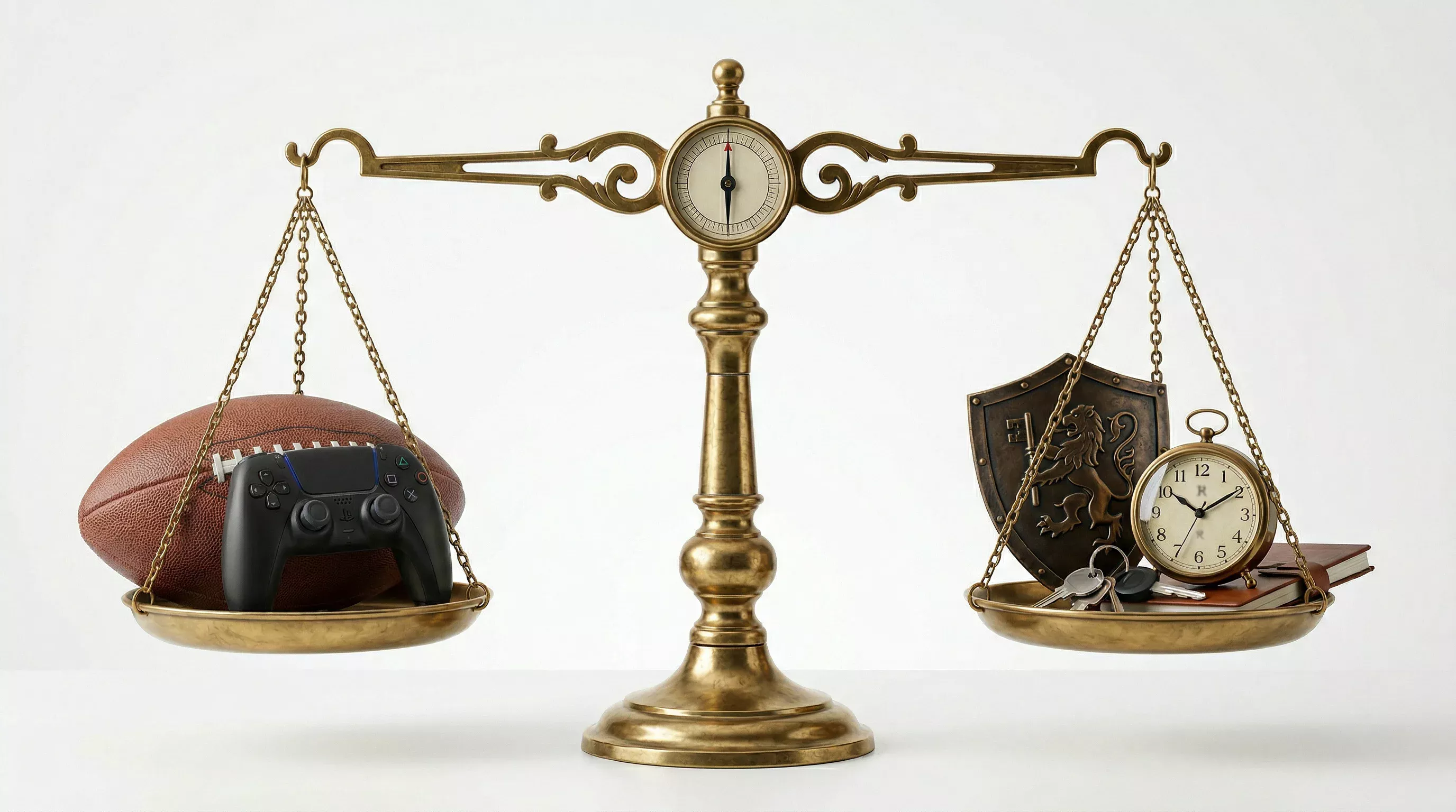 Waage mit Balance zwischen Unterhaltung und Verantwortung beim Wetten